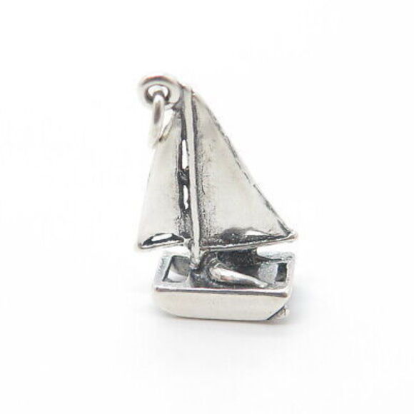 925 Sterling Silver Vintage Sailboat 3D Pendant - Picture 6 of 9